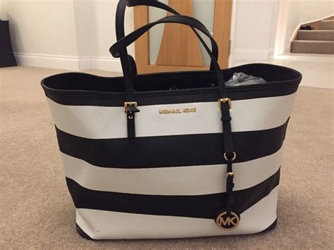 black and white striped michael kors handbag|michael kors black shoulder purse.